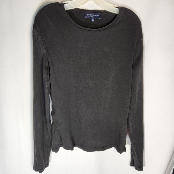 Jones New York Signature Black Long Sleeve Pullover Cotton Top Size Medium - Picture 1 of 6